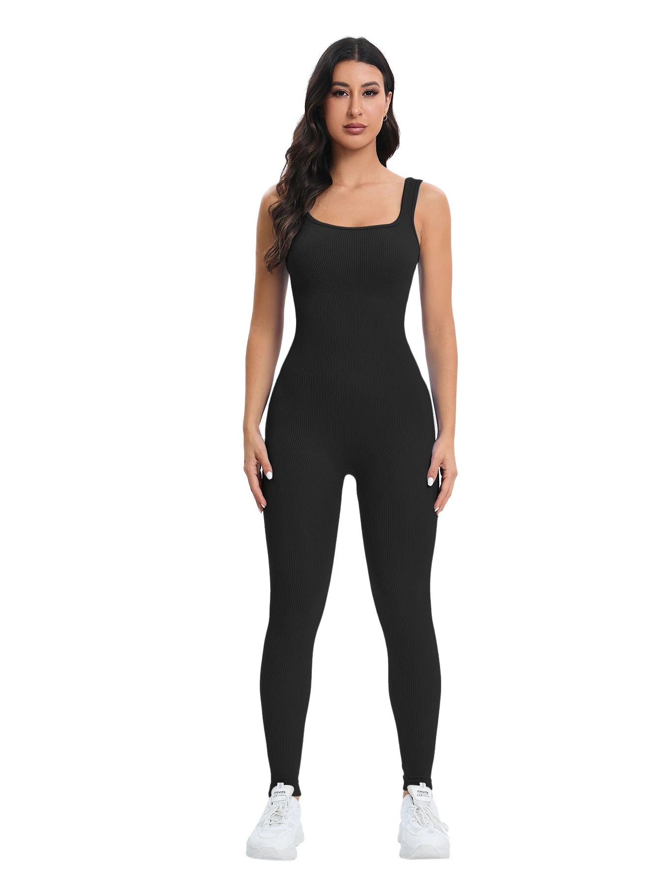 ShapeEase SculptFit™ Ribbed Square Neck Shapewear Jumpsuit with Built-In Bra