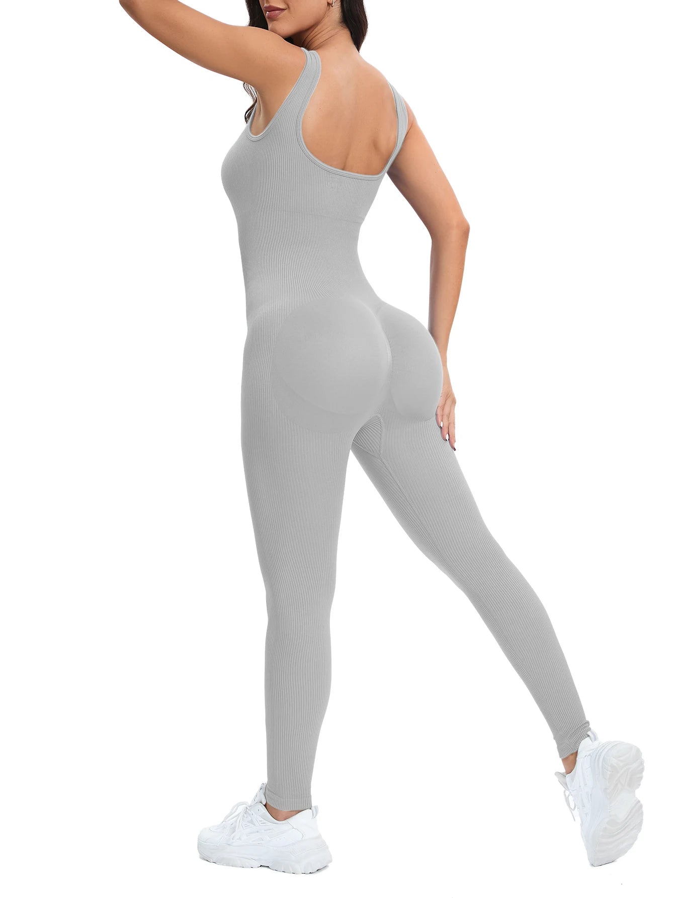 ShapeEase SculptFit™ Ribbed Square Neck Shapewear Jumpsuit with Built-In Bra