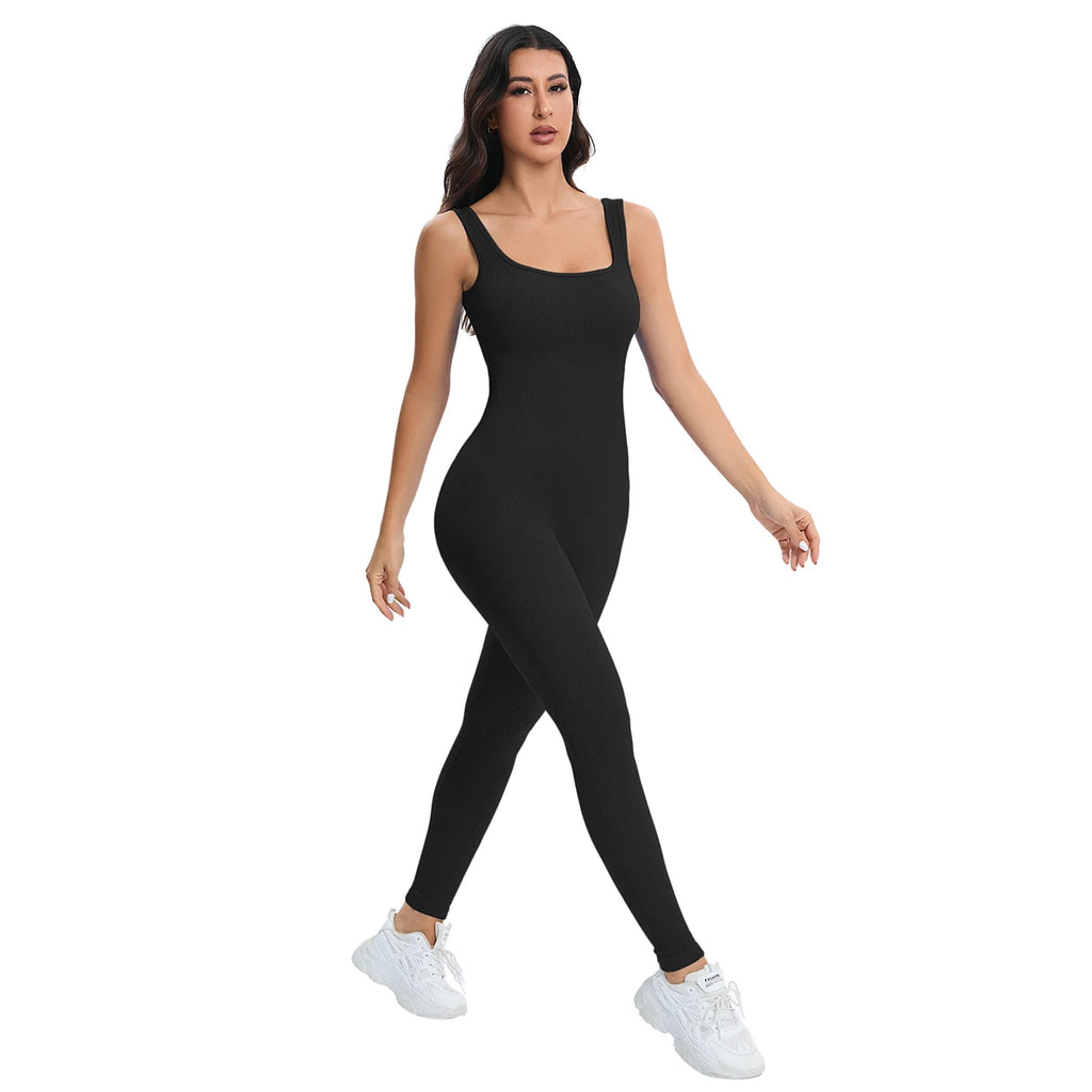 ShapeEase SculptFit™ Ribbed Square Neck Shapewear Jumpsuit with Built-In Bra