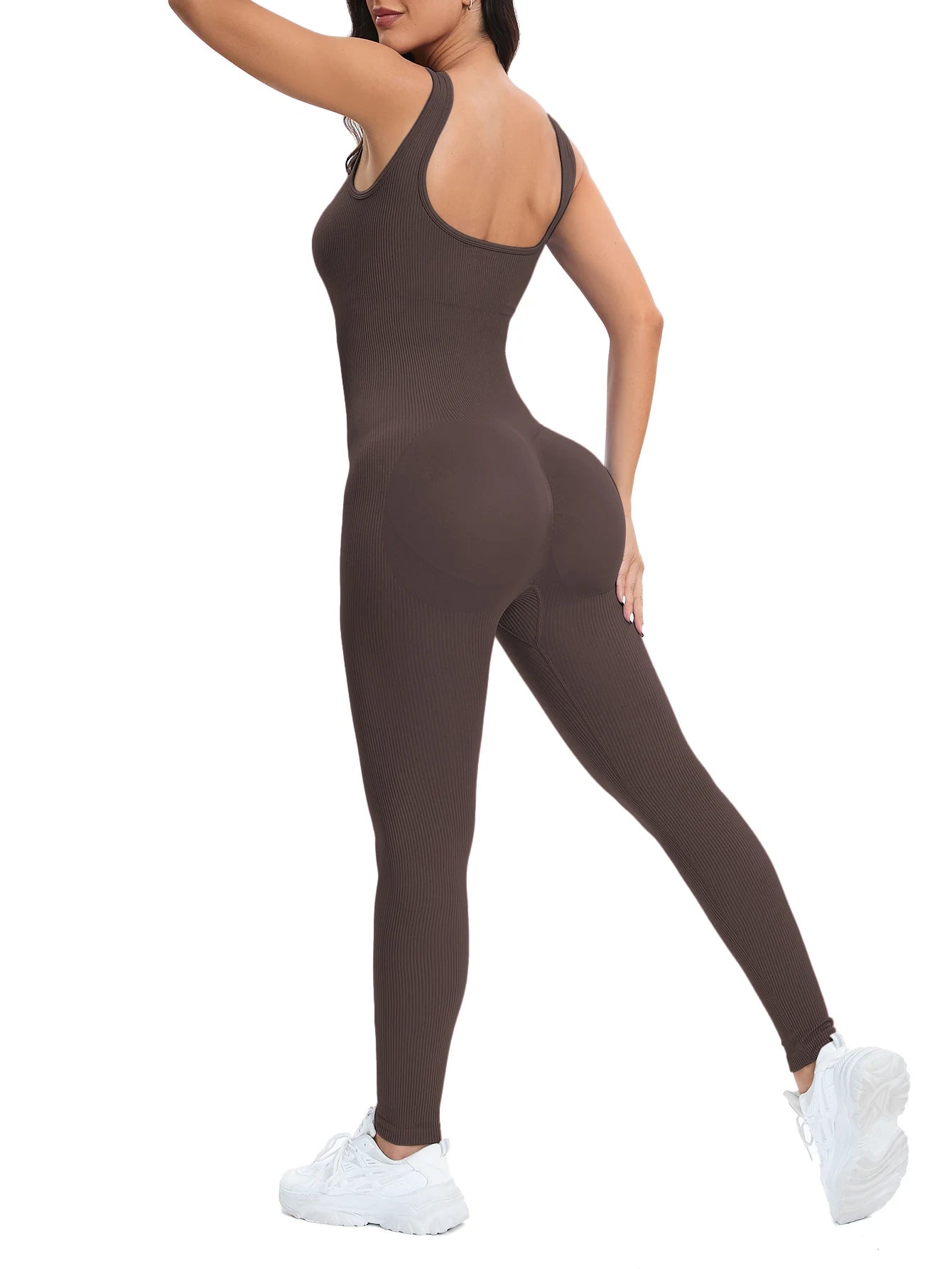ShapeEase SculptFit™ Ribbed Square Neck Shapewear Jumpsuit with Built-In Bra