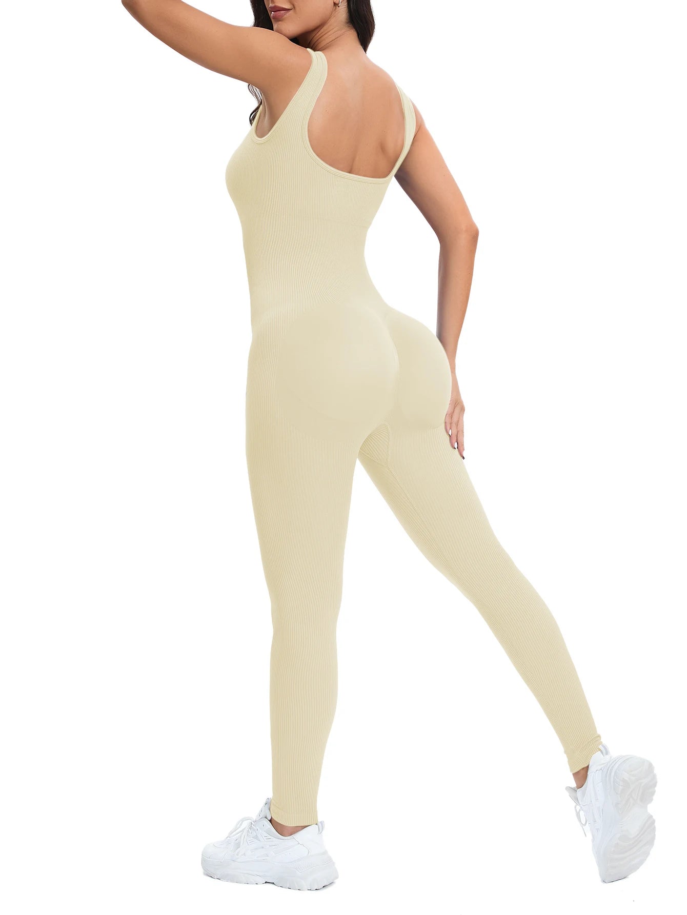 ShapeEase SculptFit™ Ribbed Square Neck Shapewear Jumpsuit with Built-In Bra