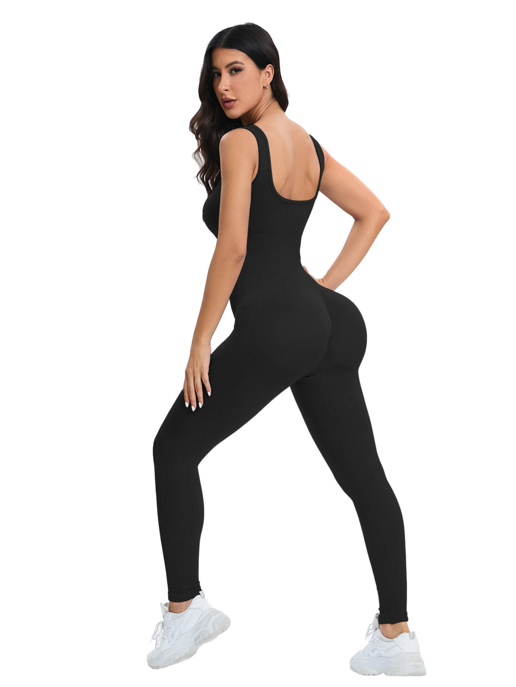 ShapeEase SculptFit™ Ribbed Square Neck Shapewear Jumpsuit with Built-In Bra