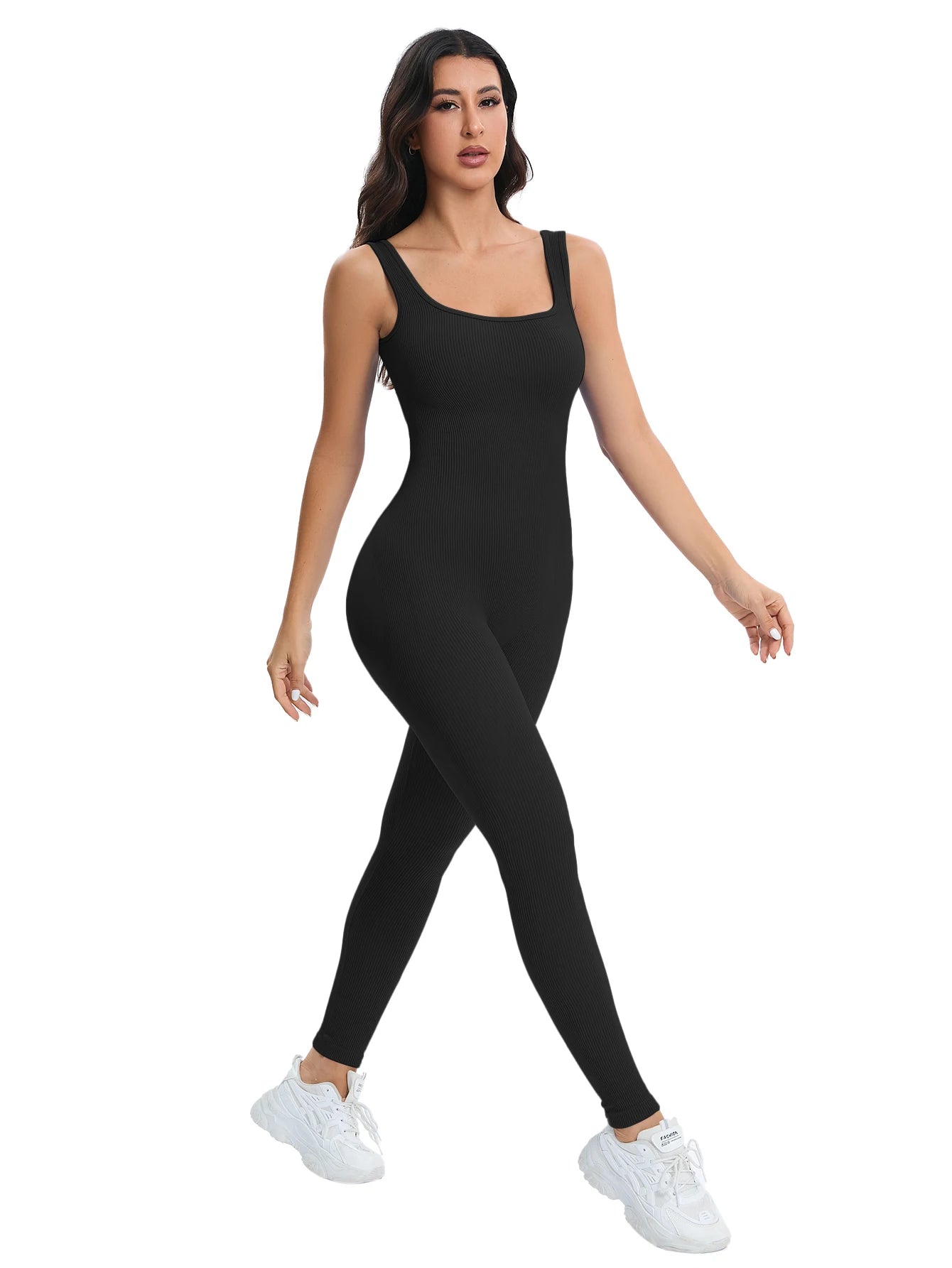 ShapeEase SculptFit™ Ribbed Square Neck Shapewear Jumpsuit with Built-In Bra
