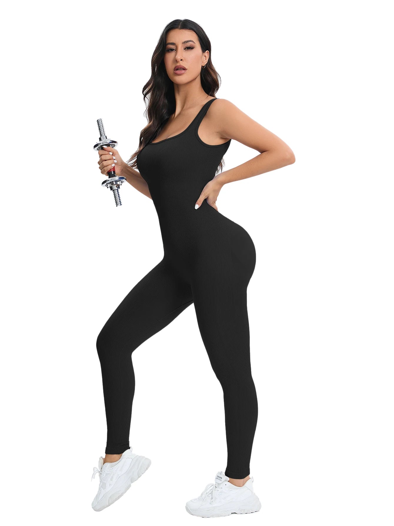 ShapeEase SculptFit™ Ribbed Square Neck Shapewear Jumpsuit with Built-In Bra