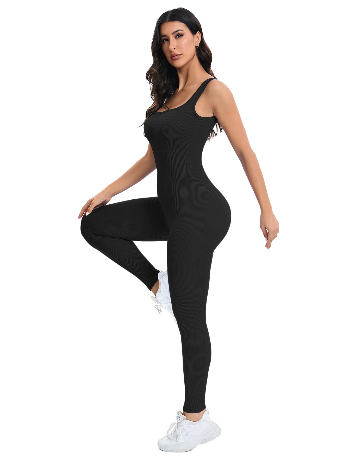 ShapeEase SculptFit™ Ribbed Square Neck Shapewear Jumpsuit with Built-In Bra