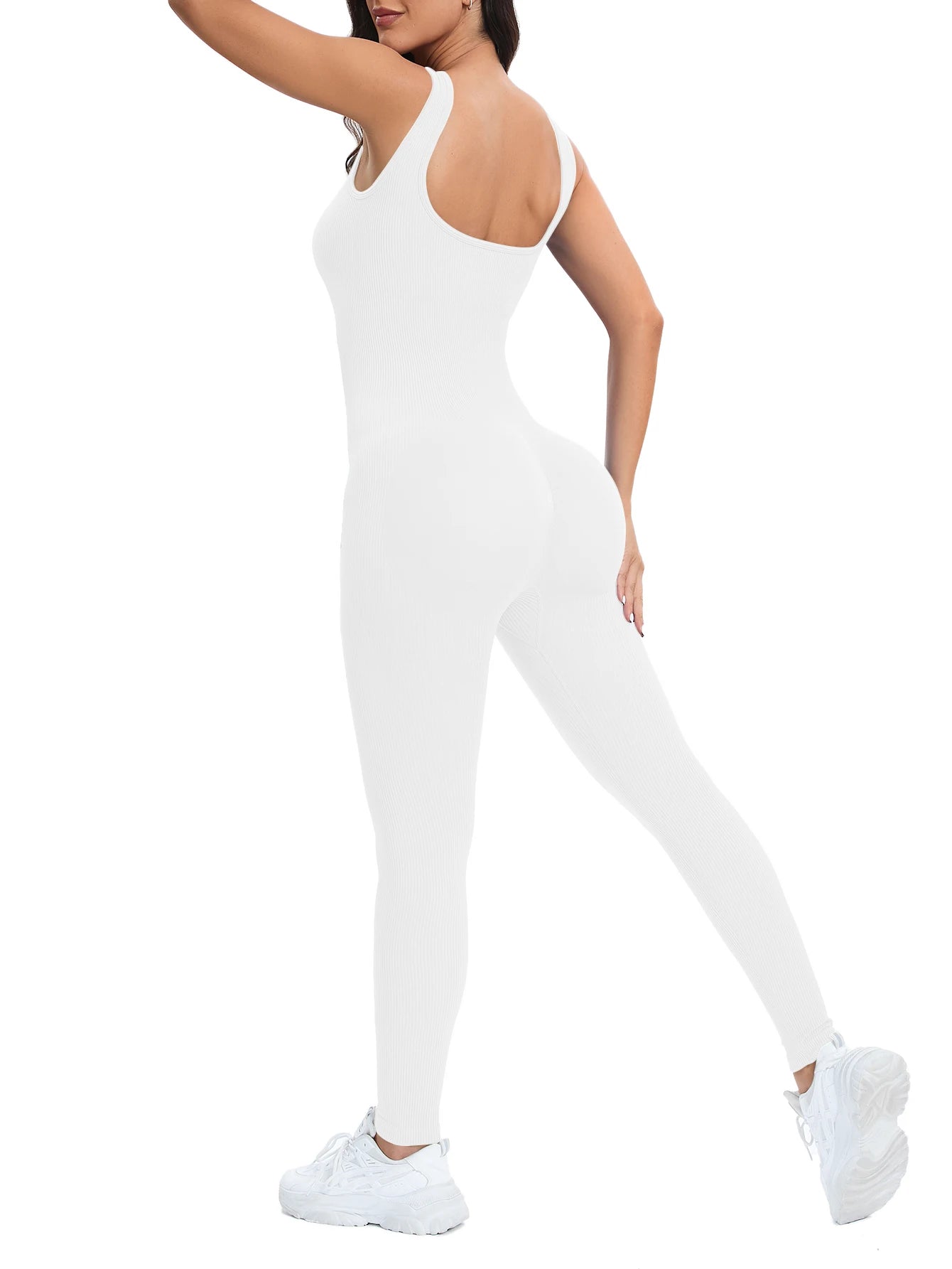 ShapeEase SculptFit™ Ribbed Square Neck Shapewear Jumpsuit with Built-In Bra